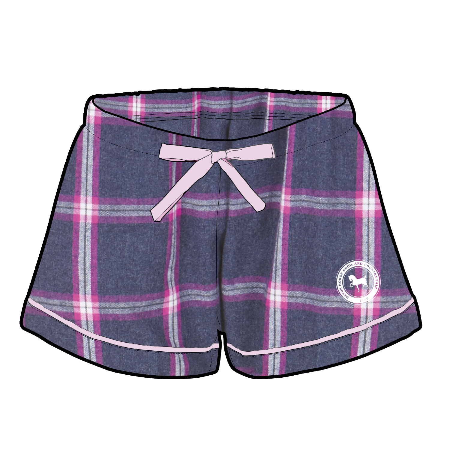 Ladies Flannel Lounge Short-Navy/Pink